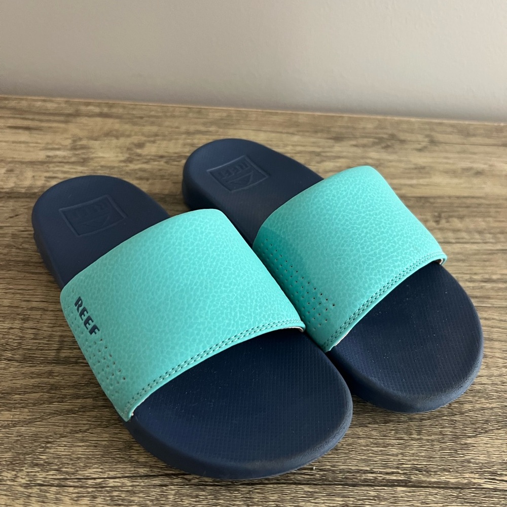 Reef Teal and Dark Blue Slide Sandals